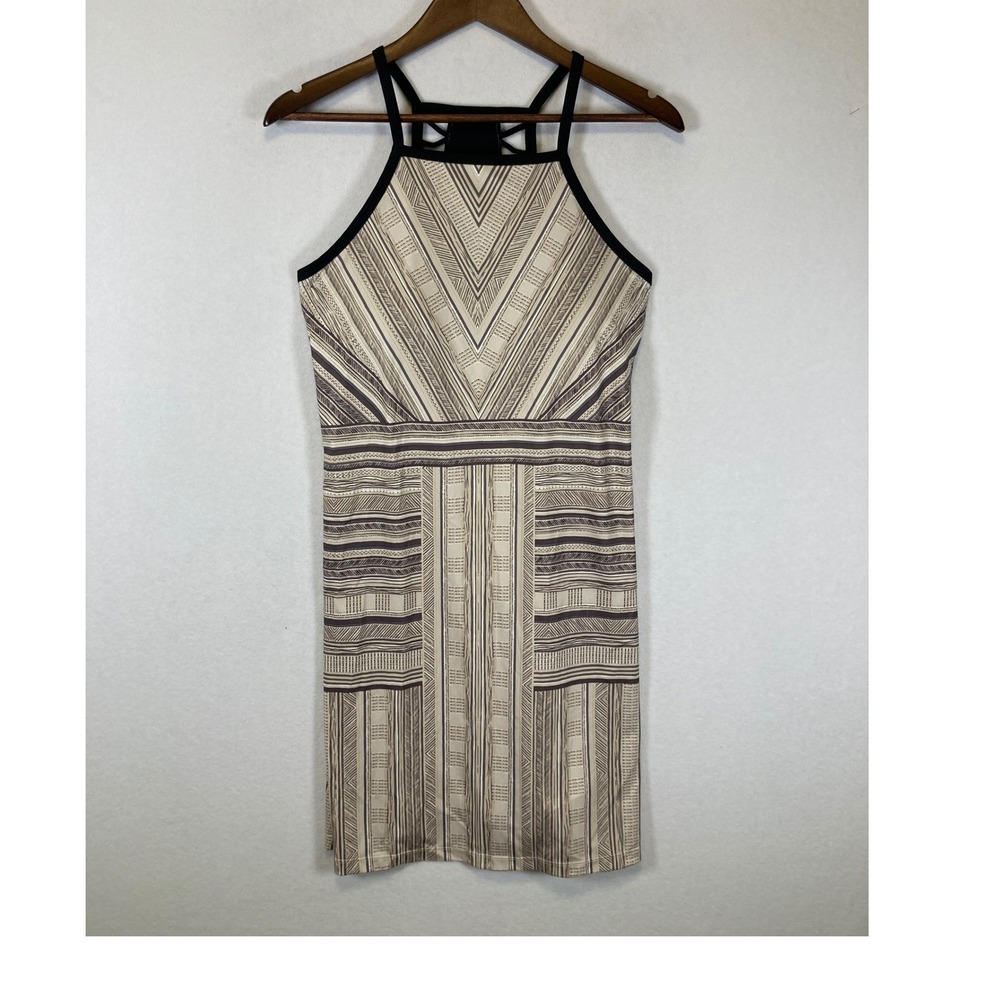Boho prAna Women Small Tan Brown Geometric Tribal Strappy Back Halter Mini Dress